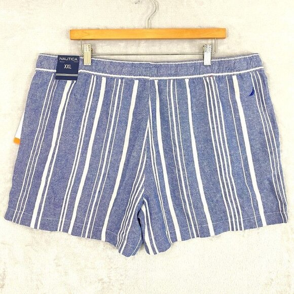 Nautica Linen Blend Shorts Women's XXL High Rise Blue White Stripe 5" 2XL NEW - Picture 2 of 12